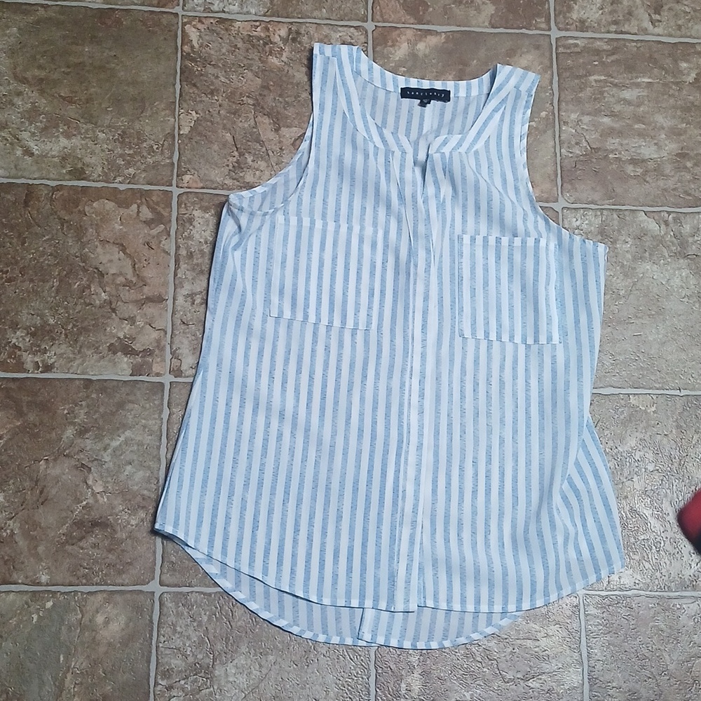 GUC Sanctuary Blue white striped womens Button Tank Top size medium